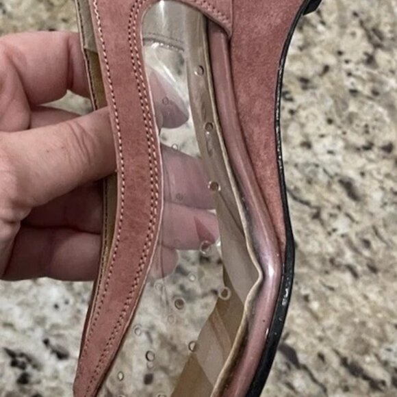 Vintage California Magdesians Women’s Clear Vinyl Suede Trim Peep Toe Size 6M - Picture 6 of 12